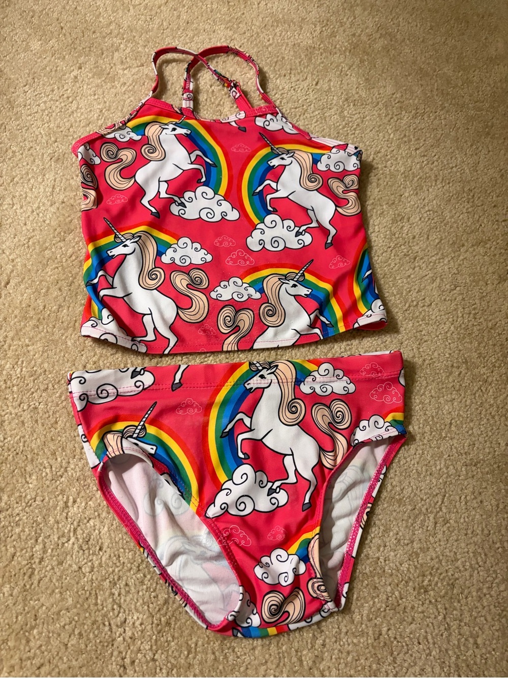 Girls' Unicorn Rainbow Pink Tankini Swim Set